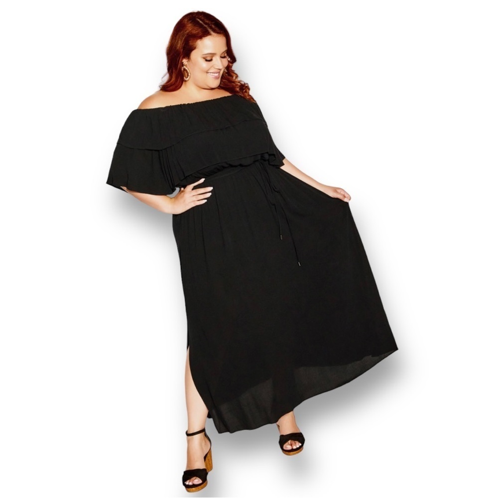 City Chic Off the Shoulder Monaco Maxi Dress‎ in Black Women's Plus 20 NWT